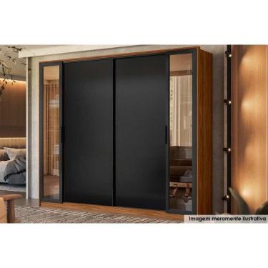 Imagem de Guarda Roupa Casal 4 Portas de Correr (2 c/ Vidros Reflecta) e 4 Gavetas Laredo Flex Nogueira/Nogueira ou Preto - Demóbile