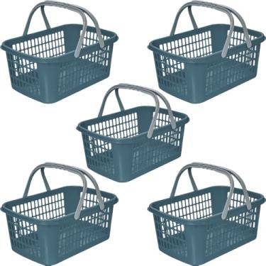 Imagem de Kit 5 Cestas de Compras Supermercado Farmacia Com Alça 9 Litros (Azul)