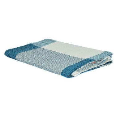 Imagem de Manta Casal 100% Algodão Mesclado Bege Com Azul