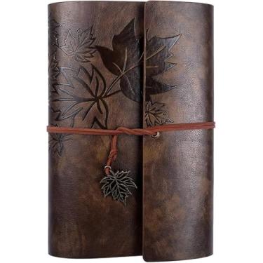 Imagem de Caderno de anotações HARDCOVER Journal, antigo, feito à mão, encadernado com capa dura, série vintage folha, (folhas, marrom escuro)