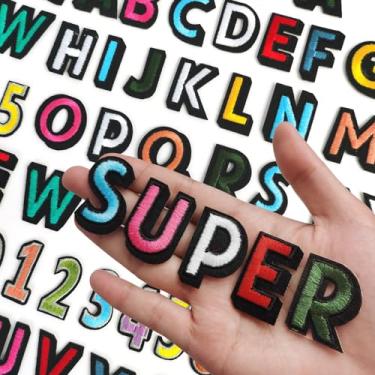 Imagem de 72 peças de ferro em letras para tecido, remendo bordado do alfabeto A-Z, patch número 0-9, ferro em letras e números para roupas, chapéu, jeans (colorido)