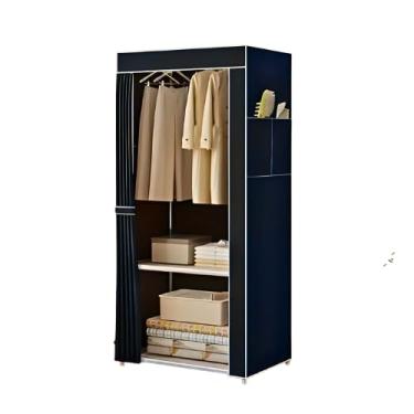 Imagem de ManiaCerta - Armário organizador de roupas solteiro Guarda Roupa Solteiro Dobrável, Individual, Armário Organizador de Roupas com 1 Porta, Multiuso com Bolsos Laterais - Azul Escuro