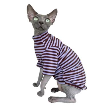 Imagem de Sphynx Cats Camisa de lã quente gola rolê roupa térmica para gatos sem pelos para Sphynx, Devon, roupas para gatos da Cornualha e pequenos gatinhos e cães (violeta e marrom, P (1,5-2,3 kg))