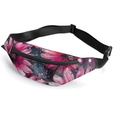 Imagem de Pochetes para mulheres, bolsa de cintura portátil, ajustável, bolsa para bumbum, pêssego, margaridas desenhadas à mão, bolsas de quadril para viagens