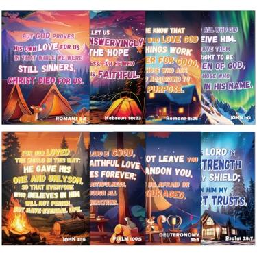 Imagem de 8 peças True North VBS 2025 pôsteres férias bíblia escola cristã quadro de avisos decorações escola dominical VBS religioso motivacional versículo bíblico pôsteres para sala de aula, igreja, casa