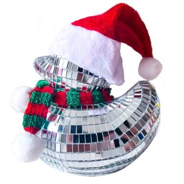 Imagem de Decoração de pato de discoteca, pato mosaico com espelho divertido, decoração de casa e festa, ornamento de discoteca retrô independente para decoração de bar, palco, evento e mesa (prata)