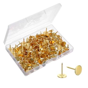 Imagem de 120 peças de pinos dourados para placa de cortiça, tachas de polegar de cabeça chata, alfinetes resistentes, alfinetes de estofamento, tachinhas de polegar de cabeça chata para parede, escritório