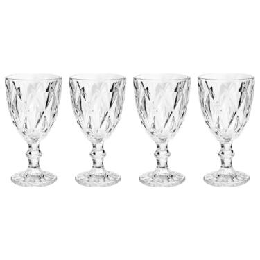 Imagem de Kit com 4 Taças Água/Vinho Vidro Transparente Diamond Base Resistente 300ML