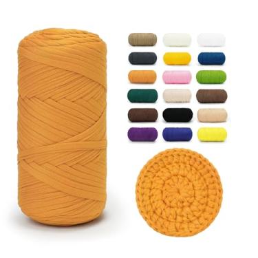 Imagem de BATELO Fio de camiseta 400 g/120 m, fio de crochê para bolsa de crochê/cesta/decoração de casa, tecido elástico de mistura de poliéster e elastano (gengibre)