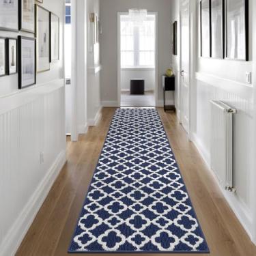 Imagem de U'Artlines Tapete de corredor longo para corredor, 6 x 3 m, antiderrapante, para cozinha, corredor, padrão geométrico, azul, lavável à máquina, tapete para entrada e banheiro