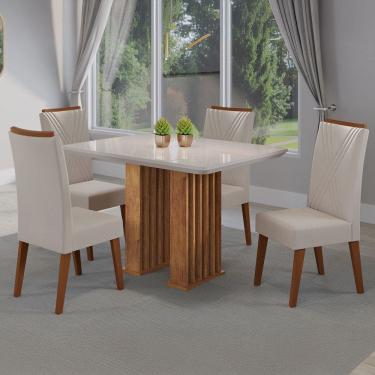 Imagem de Mesa de Jantar 4 Lugares Madeline com Vidro Ripado Marrom/Bege/Off White - Viero Móveis