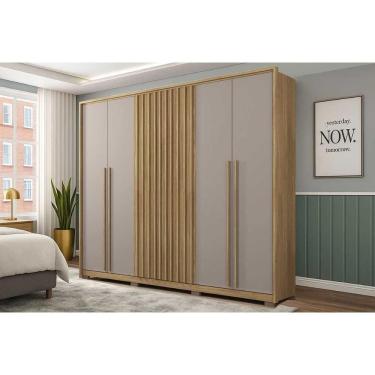 Imagem de Guarda Roupa Casal 6 Portas (2 Ripadas) e 4 Gavetas New Comodus Buriti/Fendi - Caemmun