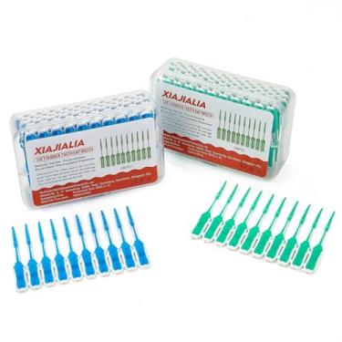 Imagem de XIAJIALIA 300 escovas interdentais, palito de sílica macia, palhetas de fio dental premium, escova de palito fácil de usar, ferramenta de limpeza de dentes (azul)