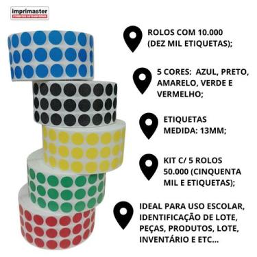 Imagem de Etiquetas Redondas Ø 13mm 5 Cores C 50.000 Etiquetas Redondas - Imprim