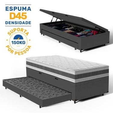 Imagem de Cama Box Baú com Colchão de Espuma D45 Double Face Air Pro Força Anjos + Auxiliar Unique Solteiro 88cm