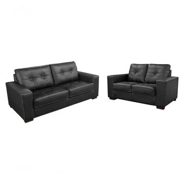Imagem de Conjunto Sofá De Couro Punto 3 Lugares Preto Pigmentado - Mempra