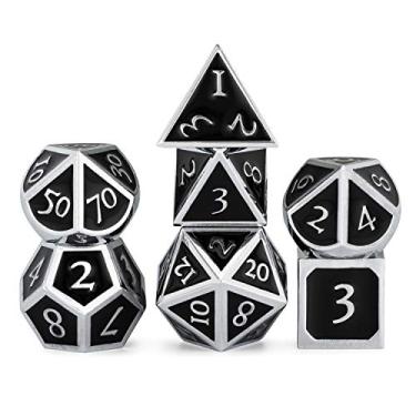 Imagem de HEIMDALLR Conjunto de dados de metal DND 7 peças - Conjunto de dados de metal indestrutível com saco de dados; conjunto de dados D&D (Dungeons and Dragons Dice D20 - Dados de artesanato Blacksmith (Darkstar)
