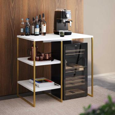 Imagem de Aparador Adega Industrial Bar Barzinho Bourbon Aço Dourado e Branco 80 Cm