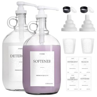 Imagem de Dispensador de detergente para roupas de vidro – Dispensador de líquido para amaciante de tecidos de galão para lavanderia (3,6 g cada), dispensador de sabão líquido para roupas - Inclui etiquetas