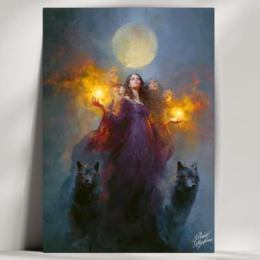 Imagem de Quadro Decorativo Hécate Deusa - Mitologia - Bruxaria - Wicca - Já com Fita Adesiva (28x20cm)