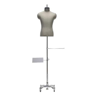 Imagem de Manequim masculino de linho, torso, pode exibir ternos, sapatos, calças, camisas, camisetas, manequim com base de metal removível(Grey silver)