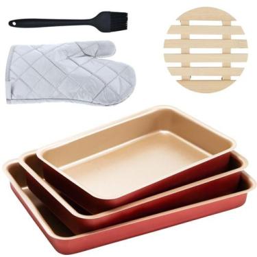 Imagem de Jogo De Assadeira 03 Pçs + Luva + Pincel + Descanso Panela - Marcolar