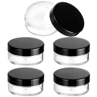 Imagem de AHANDMAKER 5 peças de plástico vazio de 20 ml, estojo compacto de plástico, reutilizável, solto, compacto, para maquiagem, com peneira de rede giratória, caixa recarregável (preto)