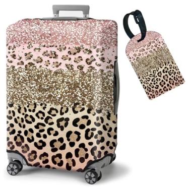 Imagem de FUYOCWE Capas de bagagem aprovadas pela TSA, capa protetora elástica lavável para bagagem de 48 a 81 cm, acessórios de viagem, Estampa de leopardo ouro rosa, S (for 18"-21" Suitcase)