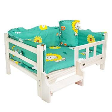 Imagem de Cama elevada de madeira para cães com almofada lavável removível para animais de estimação, sofá-cama para cães pequenos, médios, gatos, cama elevada para cães