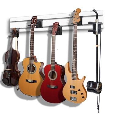 Imagem de YCXYQ Branco – Suporte de parede para guitarra com 5 ganchos, vários suportes de parede de liga de alumínio, multifuncional, abertura ajustável, gancho para guitarra baixo, violino, Erhu Hulusi