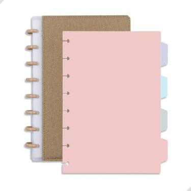 Imagem de Caderno com 80 Folhas, 8 Discos e com 4 Divisórias Removíveis para reposição de folhas, Para Escola Faculdade ou Trabalho Capa Premium 22x15cm (Bege)