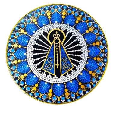 Imagem de Quadro Nossa Senhora Aparecida, Redondo, 25 cm, Decorativo com Moldura Dourada (0323G)