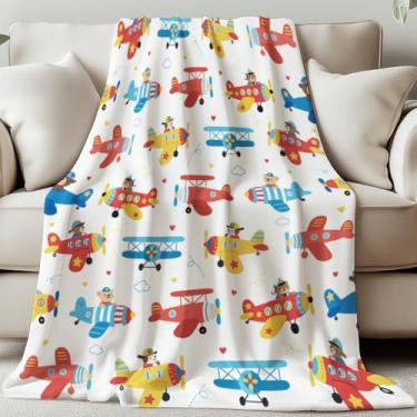 Imagem de GLOBLELAND Manta de avião de desenho animado 139 × 139 cm fofo urso piloto macio aconchegante cobertor de flanela lavável felpudo para casa, escritório, quarto, cama, sofá, cadeira, presente