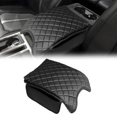 Imagem de Capa de console para Ford 2015-2020 F150, 2017-2022 F250 F350 F450, Expedição 2018-2024, capa de console de fibra de carbono com 4 tiras, protetor de braço antiderrapante com bolso lateral, somente