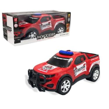 Imagem de Caminhonete Bombeiro Hytop Brinquedo Infantil Luz Som Fricção Resgate Veículo Emergência Carro Resgate Vermelha Grande