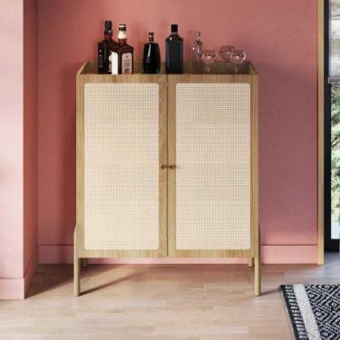 Imagem de Armário Cristaleira Bar Hermes 2 Portas 93cm Palhinha Pé Madeira Oslo 