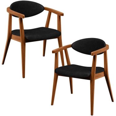 Imagem de Kit 02 Poltronas Decorativas Para Sala de Estar Jantar Cecília L02 Couríssimo Preto - Lyam Decor