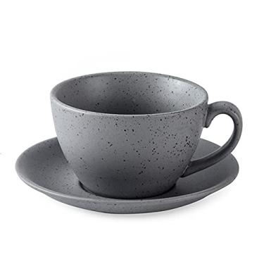 Imagem de Caneca de cerâmica xícara de café e pires cappuccino café latte xícara de leite restaurante estilo italiano caneca de café café da tarde, 250 ml, caneca de café cinza cimento