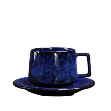 Imagem de hezhuhe2258 Caneca de café para decoração de casa, xícara de café/chá com pires, conjunto de cerâmica vintage em grés