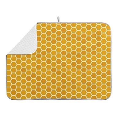 Imagem de Tapete de secagem de pratos para balcão de cozinha amarelo padrão favo de mel absorvente tapete de secagem de microfibra escorredor de louças 45,7 x 40,6 cm Recipientes reversíveis para pratos
