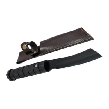 Imagem de Faca Tática de Combate Preta, Comprimento Total 24cm, Cabo Ergonômico Texturizado, com Bainha de Couro, Esporte, Camping, Pesca, Full Tang