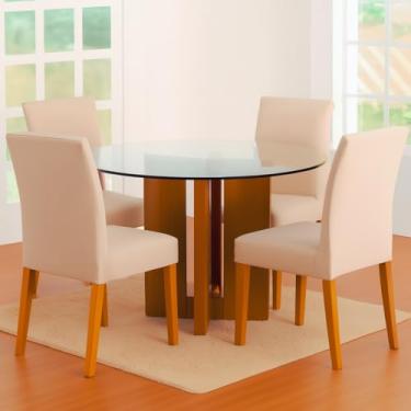 Imagem de Capas para Cadeira de Jantar Moderna, Kit com 4 Peças, em Malha Poliéster, Cores Lisas, Assento 40x40cm e Encosto 42x47cm, Proteção e Decoração Sala (Avelã)