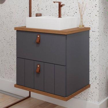 Imagem de Armário de Banheiro Milano 80cm 1 Porta e 1 Gaveta 100% Mdf Titanium/Freijó - Mgm Móveis