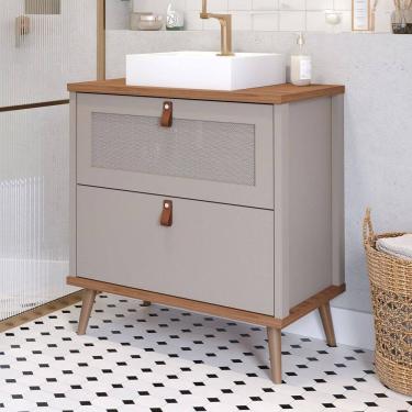 Imagem de Armário de Banheiro Veneto 60 Cm 1 Porta e 1 Gaveta 100% Mdf Cappuccino/Freijó - Mgm Móveis