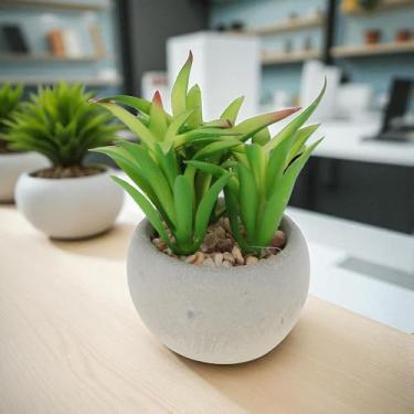 Imagem de Generic 1 peça de plantas artificiais suculentas em vaso de cimento plástico PVC verde 7,5 x 7,5 x 9 cm