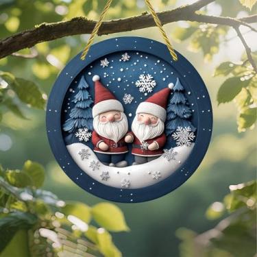 Imagem de Protetor solar de acrílico colorido, Papai Noel de Natal em cena de inverno com neve 18 cm, decoração de parede de janela suspensa com design de vitral impresso, ideia de presente e ornamento de