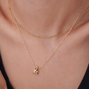 Imagem de Colar com inicial em camadas com corrente ajustável, joia minimalista com pingente de camada dupla, 35,5 cm + 40,6 cm + 5,8 cm a 68 cm com extensor de 5 cm para uso diário, 14+2in/16+2in, Aço