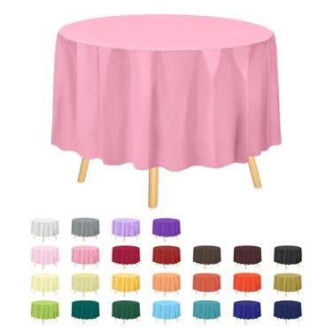 Imagem de Toalha de mesa de plástico premium de 213 cm, capa de mesa redonda de plástico - rosa