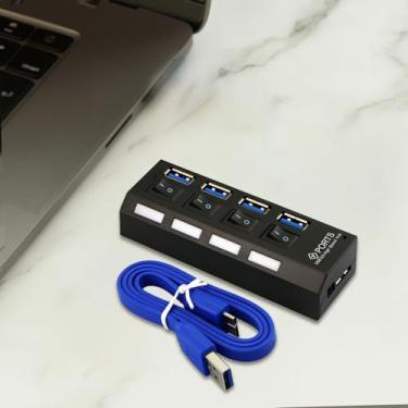 Imagem de Hub USB de 4 portas – divisor USB com três portas USB 2.0 e uma porta USB 3.0, cabo de 60 cm, hub de dados de alta velocidade para laptops, preto