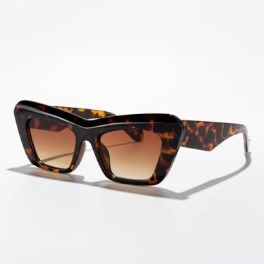 Imagem de Óculos de sol retrô olho de gato para mulheres e homens, vintage, anos 2000, moderno, óculos de sol para festas, uso diário, Instagram, estética UV400, Armação leopardo/lente marrom gradiente, Lens
